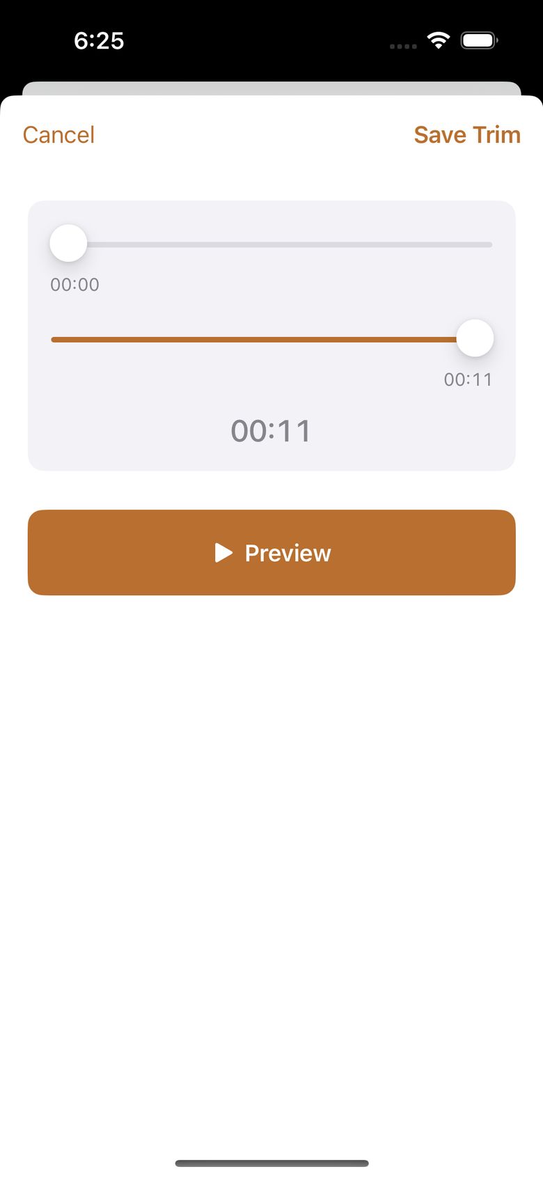 Trim — cut dead air off the front and end, preview first